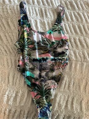 The Bikini Lab Tropical Print One-Piece Swimsuit in Pink, Green, Blue